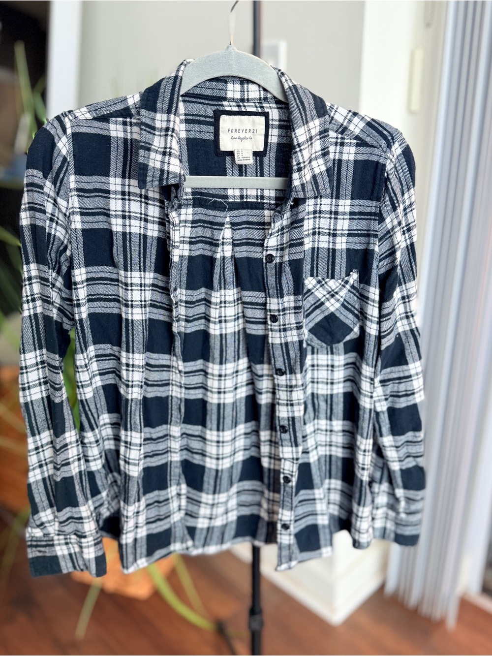 Forever 21 Black and White Plaid Button-Up Shirt